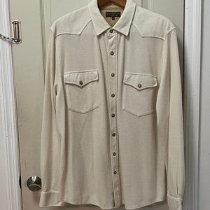 J L Powell Men's XL Cotton/Polyester/Spandex L/S Snap Front Shirt. Cream